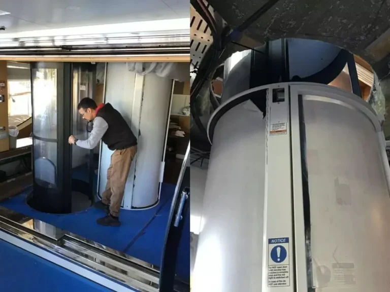 Technician installing a Plug & Play pneumatic vacuum elevator aboard a yacht