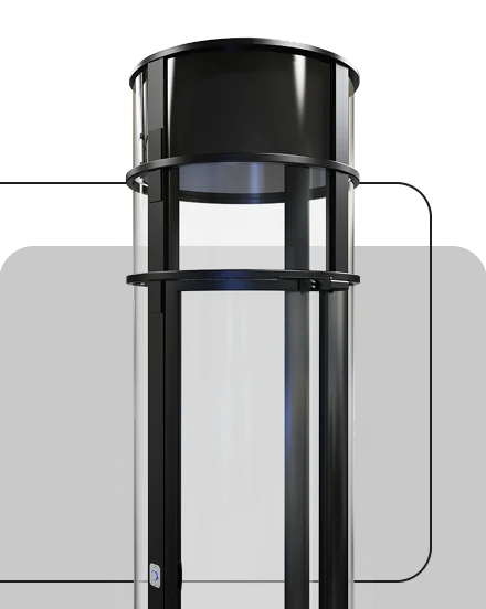 Cylindrical PVE pneumatic vacuum elevator with glass tube and black top cab unit
