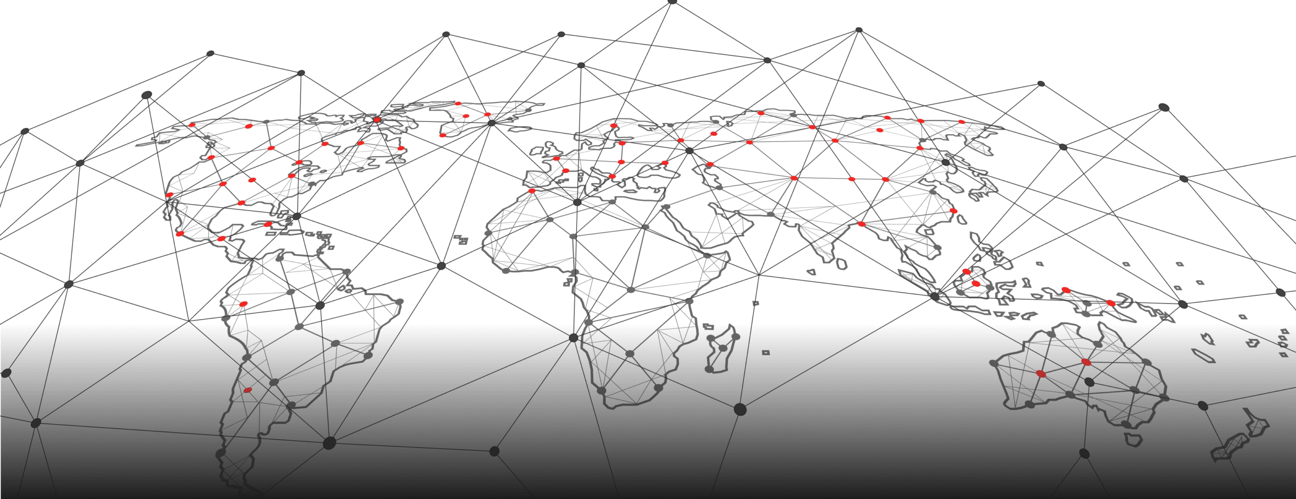 World map with network lines connecting over 100 countries served by PVE elevators
